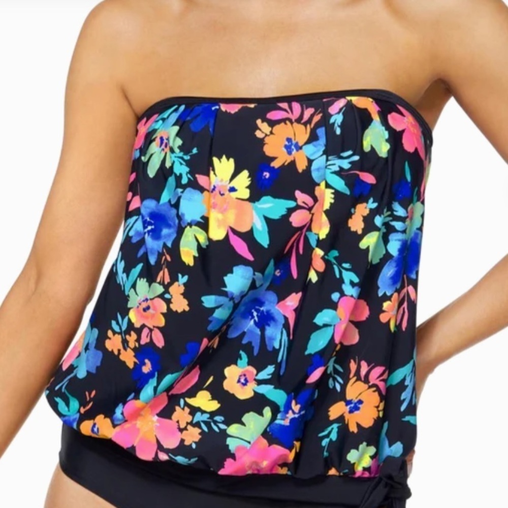 NWT ISLAND ESCAPE Floral Print Adjustable/Detachable Strap Tankini Top Size 6